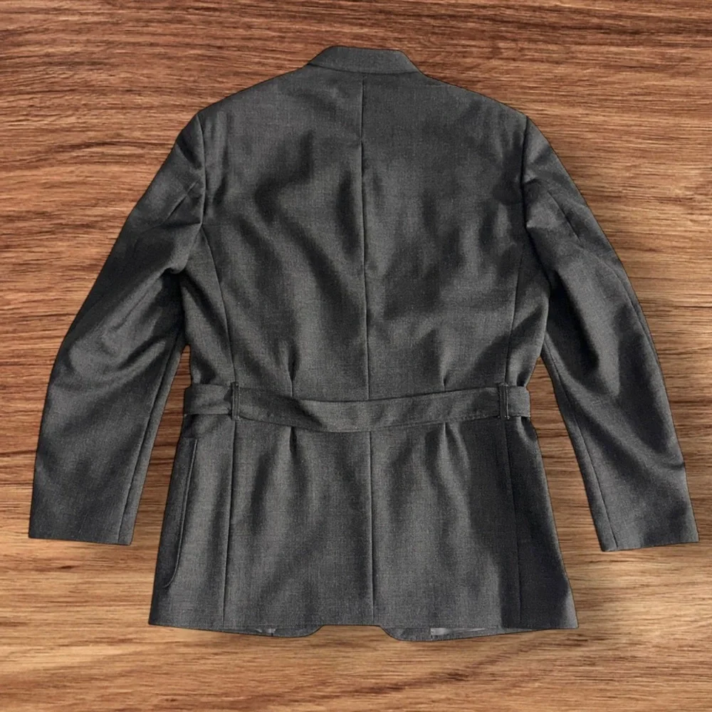 John Varvatos Made in Italy 100% Wool Gray Belted Blazer Sport Coat Jacket ~ 40R - Picture 2 of 12